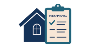 “Preapproval,” featuring a green checkmark and horizontal lines representing text, all on a white background.